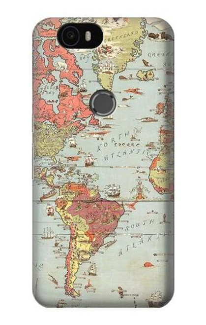 S3418 Vintage World Map Etui Coque Housse pour Huawei Nexus 6P