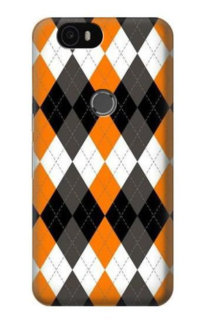 S3421 Black Orange White Argyle Plaid Etui Coque Housse pour Huawei Nexus 6P