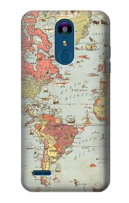 S3418 Vintage World Map Etui Coque Housse pour LG K8 (2018)