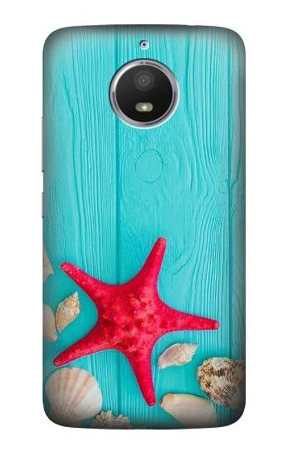 S3428 Aqua Wood Starfish Shell Etui Coque Housse pour Motorola Moto E4 Plus