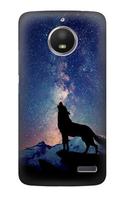 S3555 Wolf Howling Million Star Etui Coque Housse pour Motorola Moto E4