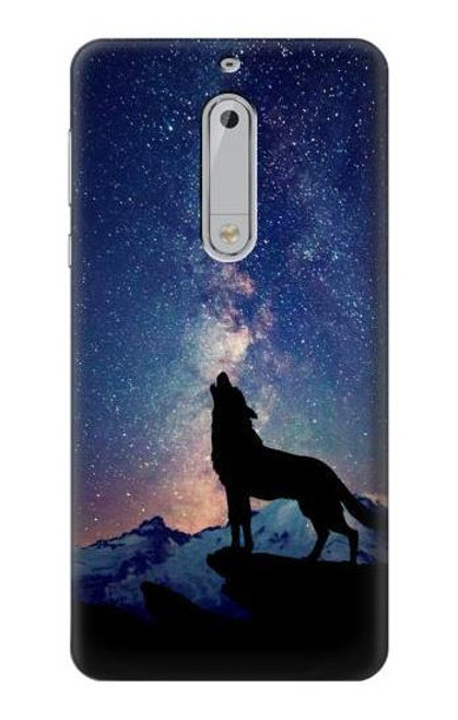 S3555 Wolf Howling Million Star Etui Coque Housse pour Nokia 5