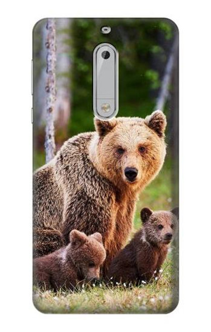 S3558 Bear Family Etui Coque Housse pour Nokia 5