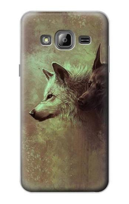 S0931 White Black Wolf Etui Coque Housse pour Samsung Galaxy J3 (2016)