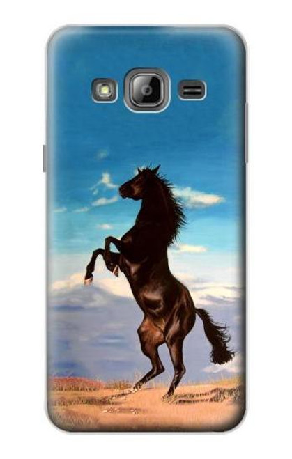 S0934 Wild Black Horse Etui Coque Housse pour Samsung Galaxy J3 (2016)