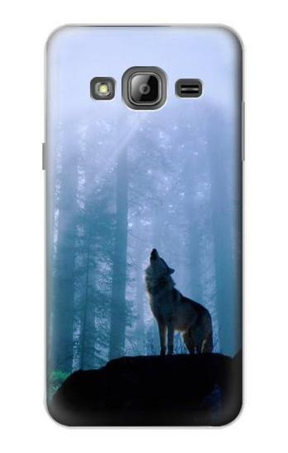 S0935 Wolf Howling in Forest Etui Coque Housse pour Samsung Galaxy J3 (2016)