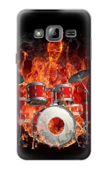 S1431 Skull Drum Fire Rock Etui Coque Housse pour Samsung Galaxy J3 (2016)
