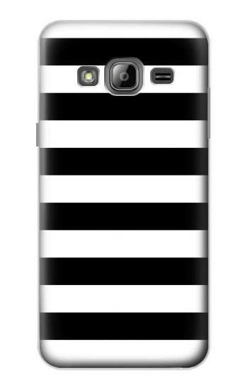 S1596 Black and White Striped Etui Coque Housse pour Samsung Galaxy J3 (2016)