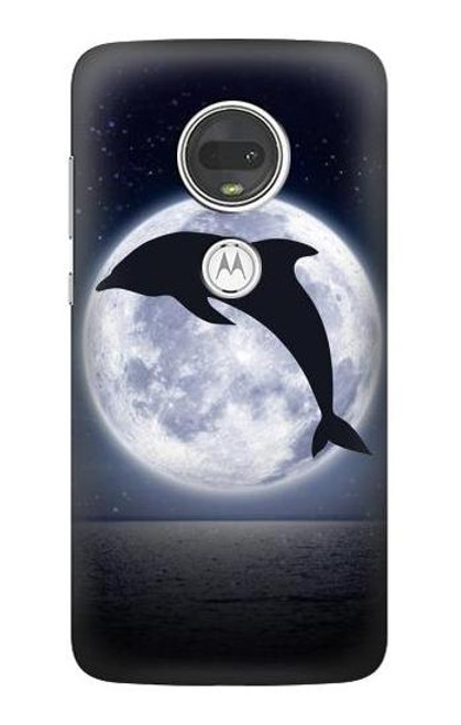 S3510 Dolphin Moon Night Etui Coque Housse pour Motorola Moto G7, Moto G7 Plus