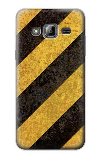 S2231 Yellow and Black Line Hazard Striped Etui Coque Housse pour Samsung Galaxy J3 (2016)