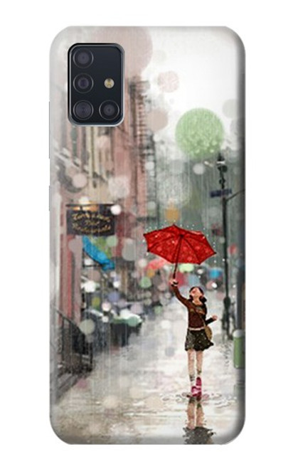 S0108 Fille sous la pluie Etui Coque Housse pour Samsung Galaxy A51