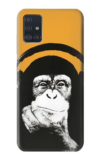 S2324 Singe drôle avec casque Pop Musique Etui Coque Housse pour Samsung Galaxy A51