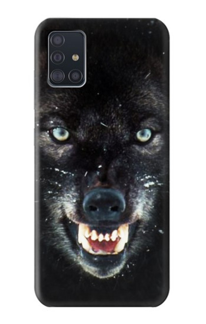 S2823 Noir Loup Bleu Yeux Visage Etui Coque Housse pour Samsung Galaxy A51