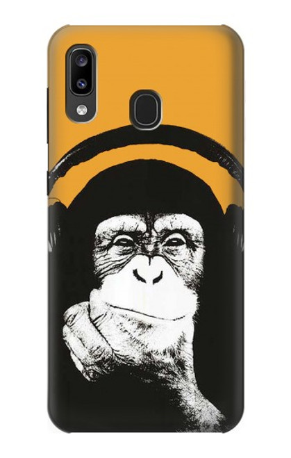 S2324 Singe drôle avec casque Pop Musique Etui Coque Housse pour Samsung Galaxy A20, Galaxy A30