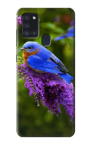 S1565 Oiseau bleu de bonheur Bleu Oiseau Etui Coque Housse pour Samsung Galaxy A21s