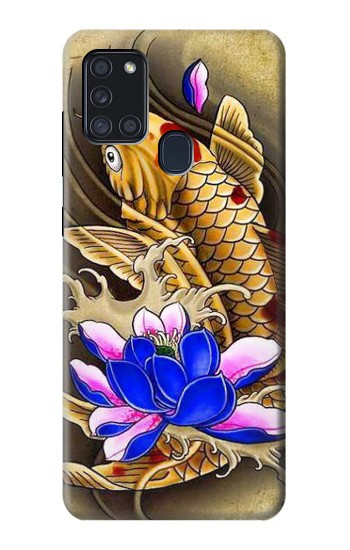 S1604 Carpe Koi poisson japonais Tatouage Etui Coque Housse pour Samsung Galaxy A21s