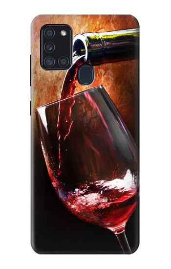 S2396 Rouge Bouteille de vin et le verre Etui Coque Housse pour Samsung Galaxy A21s