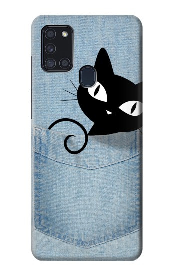 S2641 Noir Chat Poche Etui Coque Housse pour Samsung Galaxy A21s