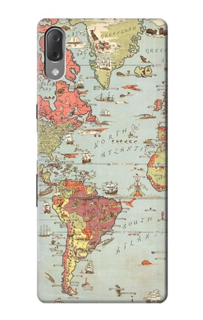 S3418 Carte du monde millésimé Etui Coque Housse pour Sony Xperia L3