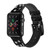 CA0368 Japanese Kimono Style Black Flower Pattern Leather & Silicone Smart Watch Band Strap For Apple Watch iWatch