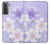 S2361 Fleurs blanches Violet Etui Coque Housse pour Samsung Galaxy S21 5G