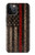 S3804 Graphique de drapeau de ligne rouge en métal de pompier Etui Coque Housse pour iPhone 12, iPhone 12 Pro