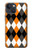 S3421 Noir Orange Blanc Argyle Plaid Etui Coque Housse pour iPhone 13 mini