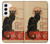 S2739 Chat Noir Noir Chat Millésime Etui Coque Housse pour Samsung Galaxy S22