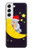 S2849 Mignon Lune Nuit Sleepy Chouette Etui Coque Housse pour Samsung Galaxy S22