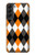 S3421 Noir Orange Blanc Argyle Plaid Etui Coque Housse pour Samsung Galaxy S22 Plus