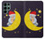 S2849 Mignon Lune Nuit Sleepy Chouette Etui Coque Housse pour Samsung Galaxy S22 Ultra