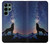 S3555 Loup Hurlant Million étoiles Etui Coque Housse pour Samsung Galaxy S22 Ultra