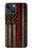 S3804 Graphique de drapeau de ligne rouge en métal de pompier Etui Coque Housse pour iPhone 14