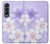 S2361 Fleurs blanches Violet Etui Coque Housse pour Samsung Galaxy Z Fold 4