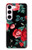 S3112 Motif floral Rose Noir Etui Coque Housse pour Samsung Galaxy S23