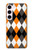 S3421 Noir Orange Blanc Argyle Plaid Etui Coque Housse pour Samsung Galaxy S23