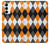 S3421 Noir Orange Blanc Argyle Plaid Etui Coque Housse pour Samsung Galaxy S23