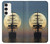 S2897 Pirate Ship Lune Nuit Etui Coque Housse pour Samsung Galaxy S23 Plus