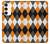 S3421 Noir Orange Blanc Argyle Plaid Etui Coque Housse pour Samsung Galaxy S23 Plus