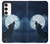 S3693 Pleine lune du loup blanc sinistre Etui Coque Housse pour Samsung Galaxy S23 Plus