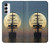 S2897 Pirate Ship Lune Nuit Etui Coque Housse pour Samsung Galaxy A14 5G
