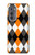 S3421 Noir Orange Blanc Argyle Plaid Etui Coque Housse pour Motorola Edge (2022)