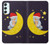 S2849 Mignon Lune Nuit Sleepy Chouette Etui Coque Housse pour Samsung Galaxy A34 5G