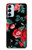S3112 Motif floral Rose Noir Etui Coque Housse pour Samsung Galaxy M14