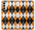S3421 Noir Orange Blanc Argyle Plaid Etui Coque Housse pour Samsung Galaxy M14