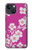 S3924 Fond rose fleur de cerisier Etui Coque Housse pour iPhone 13 Pro