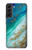 S3920 Couleur bleu océan abstrait émeraude mélangée Etui Coque Housse pour Samsung Galaxy S22 Plus