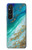 S3920 Couleur bleu océan abstrait émeraude mélangée Etui Coque Housse pour Sony Xperia 1 V