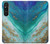 S3920 Couleur bleu océan abstrait émeraude mélangée Etui Coque Housse pour Sony Xperia 1 V