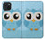 S3029 Bleu mignon Chouette Etui Coque Housse pour iPhone 15